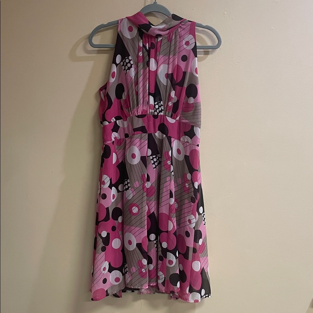 Voir Pink and Black Geometric Sleeveless Dress Size 8